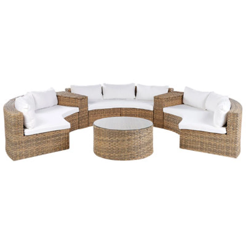 Image of Beliani Garden Lounge Set With Table 9 Seater Severo Pe Rattan Golden Brown