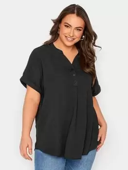 Image of Yours Short Sleeve Half Placket Blouse Black, Size 16, Women