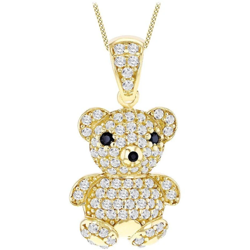 Image of Be You 9ct Gold Teddy Bear with CZ Necklace Yellow Gold female 18in