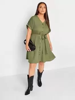 Image of Yours Utility Shirt Dress Khaki, Green, Size 26-28, Women