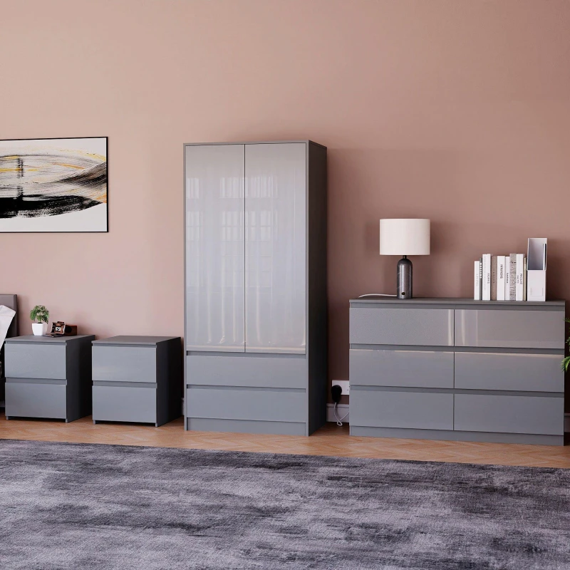 Image of Lassic Vida Designs Glinton Gloss 4 Piece Bedroom Set 4 Grey unisex 4 Piece