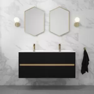 Image of 1200mm Black Wall Hung Double Vanity Unit with Basin - Roxbi