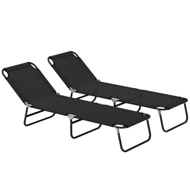 Image of Outsunny 2 Piece Reclining Chaise Lounge with Adjustable Backrest, Black 84B-442V01BK