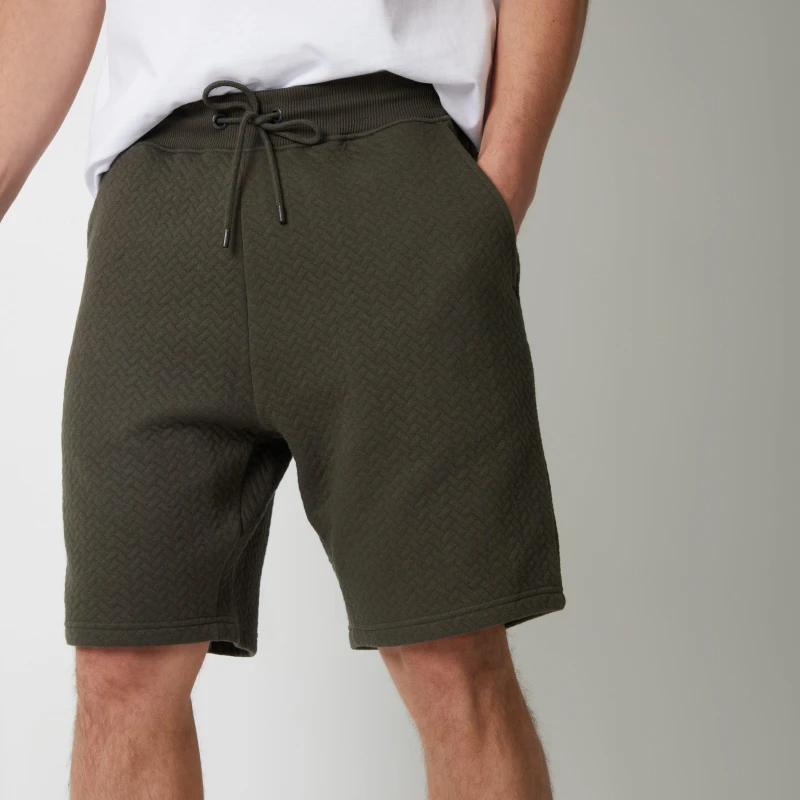 Image of Threadbare 'Mitch' Cotton Blend Textured Sweat Shorts Khaki