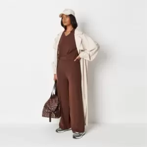 Image of Missguided Leg Rib Trousers Co Ord - Brown