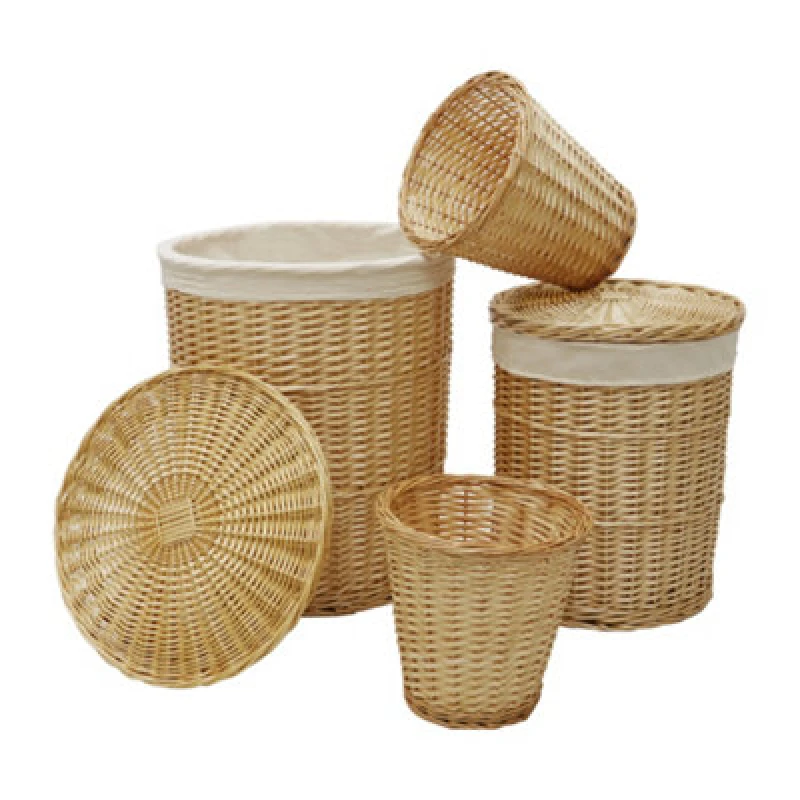 Image of JVL Round Willow Laundry Baskets + Bins, Acacia Set of 4 - JVL 24-501