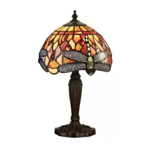 Image of Dragonfly 1 Light Table Lamp Dark Bronze, Red, Tiffany Style Glass, E14