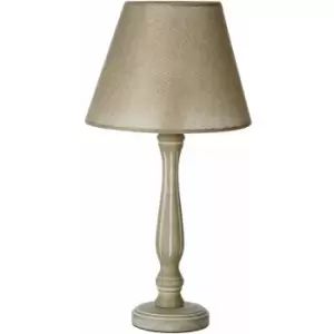 Image of Premier Housewares - Lined Candlestick UK Plug Table Lamp/ Wooden Carved Base/ Stable/ Beige Fabric Shade/ In-Line Switch/ Desk / Reading Lamps 26 x