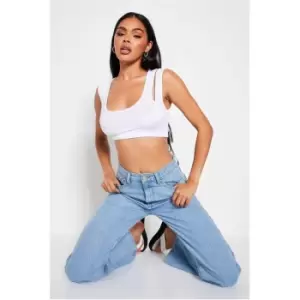 Image of I Saw It First White Jersey Double Strap Scoop Neck Crop Top - White