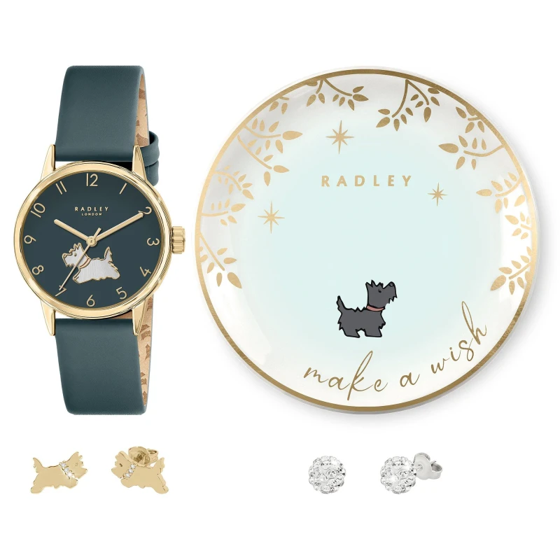 Image of Radley RY21780A-TK-SET Blue Strap Watch, Earrings And Trinket Tray Set - W51488