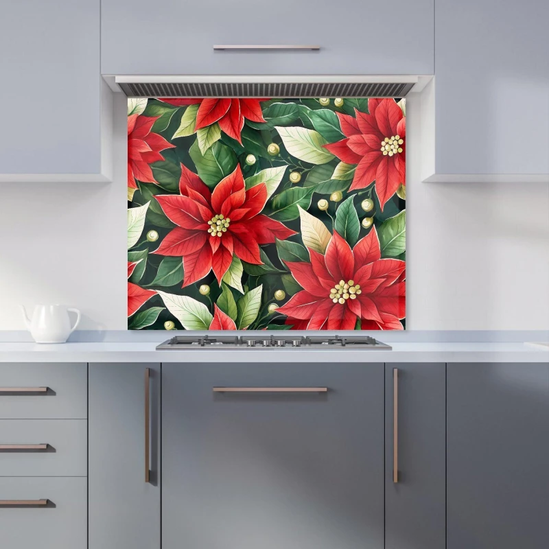Image of Warren Reed - Designer Poinsetta Watercolour Kitchen Splashback in Red Size: 600mm x 750mm Red Unisex 600mm x 750mm