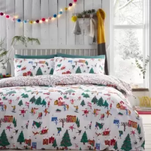 Image of Furn. Christmas Together Duvet Cover and Pillowcase Set Green/Red/White
