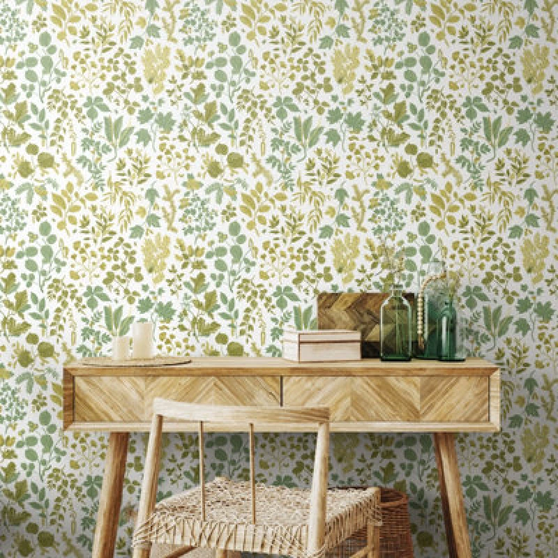 Image of Hoopla Walls Botanical Leaves - Olive Mix 10M Wallpaper
