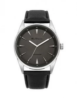 Image of Ben Sherman Black and Silver Detail Dial Black Leather Strap Mens Watch, One Colour, Men