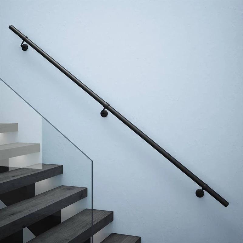 Image of Rothley Matt Black Premium Easy Install Indoor Modern Stair Handrail Kit 2.4m Black Unisex