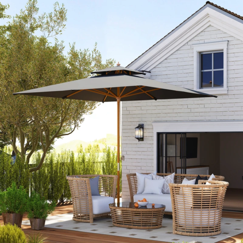 Image of Outsunny Outsunny 3(m) Wood Square Umbrella Garden Market Parasol Sunshade - Black