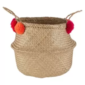 Image of Premier Housewares Seagrass Basket Natural / Pom Pom - Medium