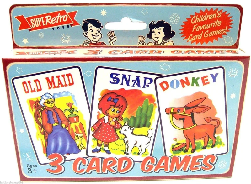 Image of Kandy Toys Retro Set Of 3 Card Games Playing Cards ~ Old Maid Snap Donkey Multi