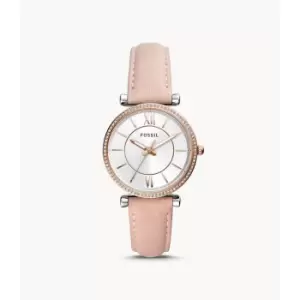 Image of Fossil Womens Carlie Three-Hand Blush Leather Watch - Nude