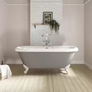 Image of Grey Freestanding Double Ended Roll Top Slipper Bath with White Feet 1515 x 740mm - Park Royal