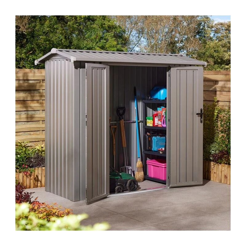 Image of Rowlinson Brentvale 8X4 Premium Apex Metal Shed With Foundation Kit, Grey BV84APXFKI