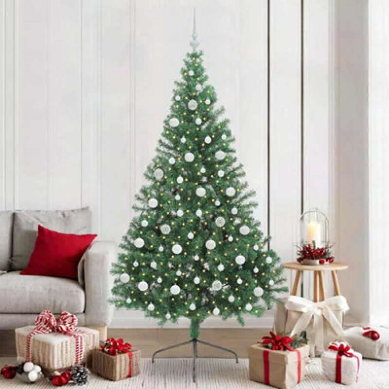 Image of vidaXL Artificial Pre-lit Christmas Tree with White Balls Green 210cm PVC, Green 3397027