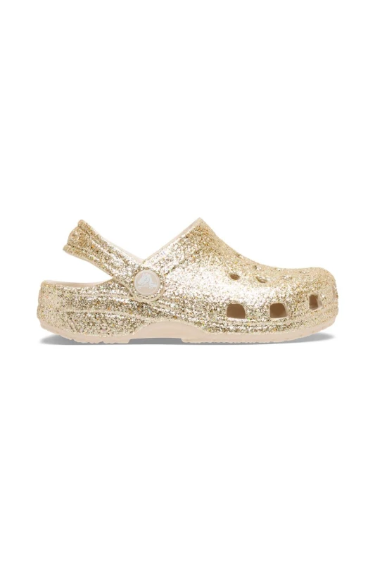 Image of Crocs Girl's Classic Clog Toddler Gold Glitter Size: Infant 9 Gold Female Infant 9