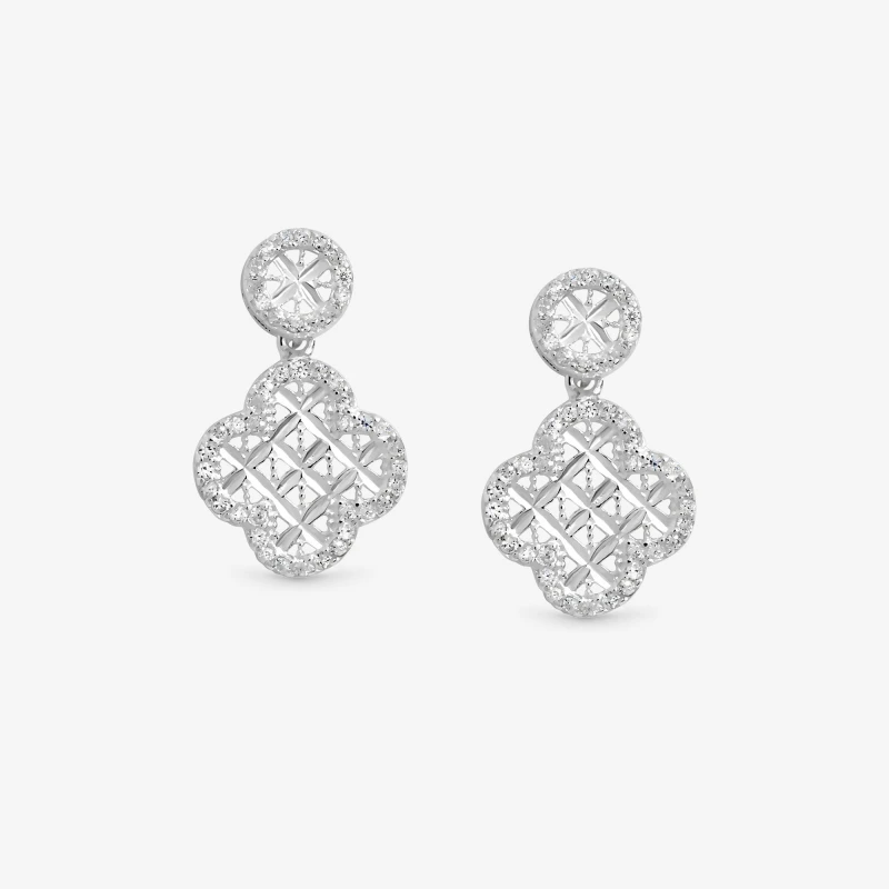Image of Simply Silver Sterling Silver 925 Textured Clover Earrings Huggie Earrings One Size Silver 38688111000