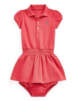 Image of Ralph Lauren Baby Girls Classic Short Sleeve Polo Dress - Red, Size 9 Months