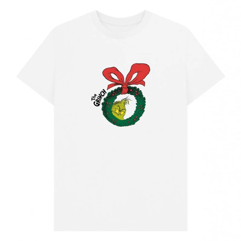 Image of The Grinch Mens Wreath T-Shirt in White Size: Small White Male S
