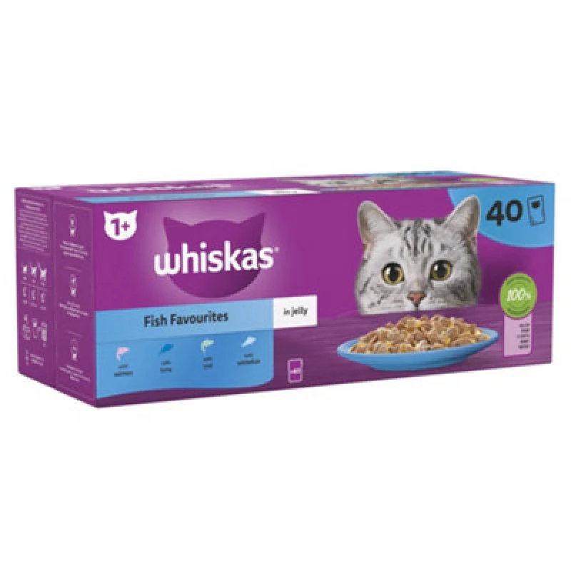 Image of Whiskas 1+ Cat Food Pouches Fish Favourites In Jelly 40 X 85G