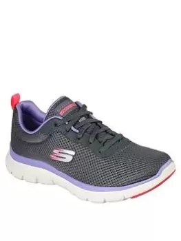 Image of Skechers Flex Appeal 4.0 Brilliant View Trainers, Charcoal, Size 8, Women