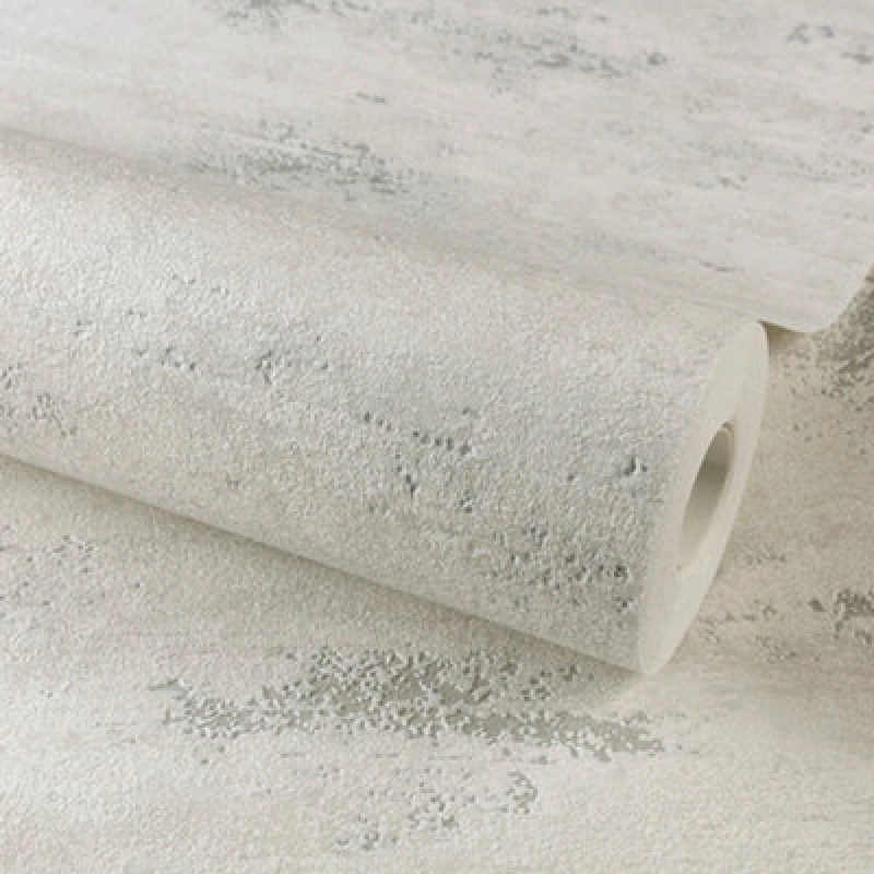 Image of Grandeco On The Rocks Distressed Concrete Stone Textured Wallpaper, White & Silver