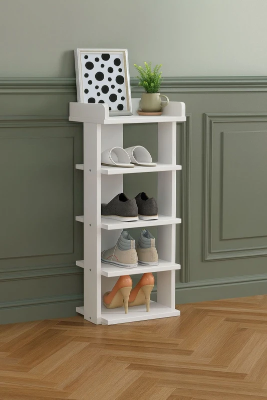 Image of Neo 5 Tier Wooden Shoe Rack Storage in White White Unisex