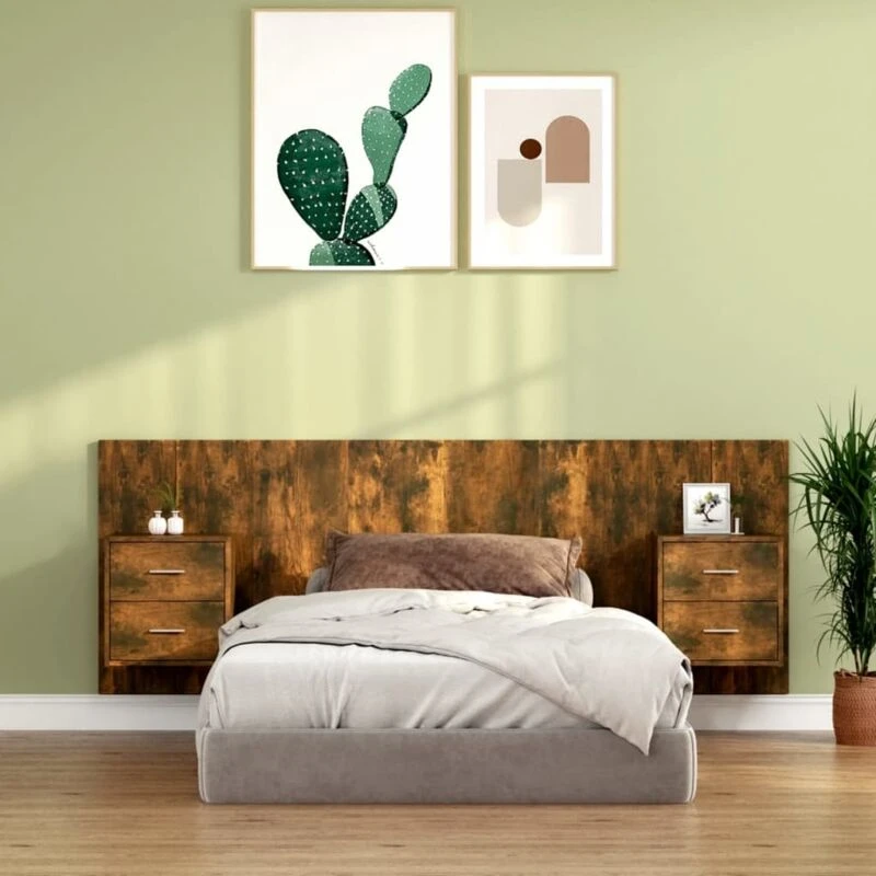 Image of VIDAXL Bed Headboard with Cabinets Smoked Oak Engineered Wood Vidaxl 8720287121497