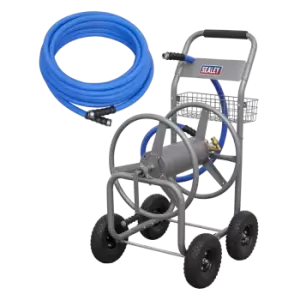 Image of Sealey Heavy Duty Hose Reel Cart with 15m Heavy Duty 19mm Hot & Cold Rubber Wate
