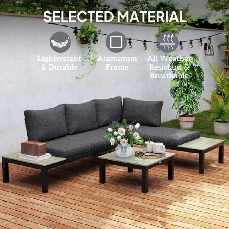 Image of Outsunny 3pcs Garden Sectional Sofa Side Table Furniture Set w/ Cushion TJ Hughes 5063603012530