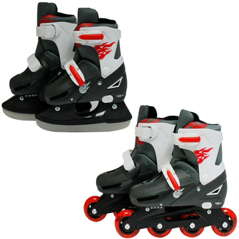 Image of Rexco Boys Red 2in1 Adjustable Inline Skates Ice Skating Set Small 9-12 (27-30 EU) Red male