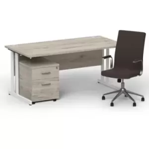 Image of Impulse 1600 x 800 White Cant Office Desk Grey Oak + 2 Dr Mobile Ped & Ezra Brown