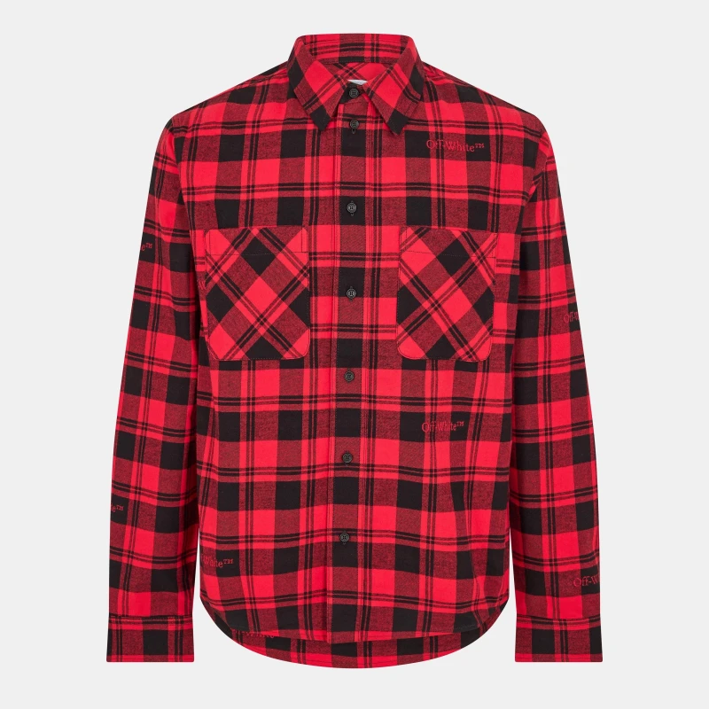 Image of Off White Mens Check Plaid Cotton Long Sleeve Shirt Red/Black male S