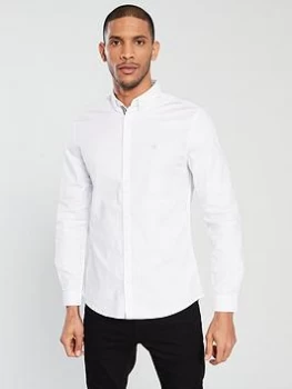 Image of River Island Oxford Stretch Long Sleeve Shirt White Size M Men