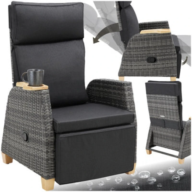 Image of Tectake Garden Chair Pescara - Reclining, Adjustable Backrest & Footrest, Thick Padding - Grey - Per Piece