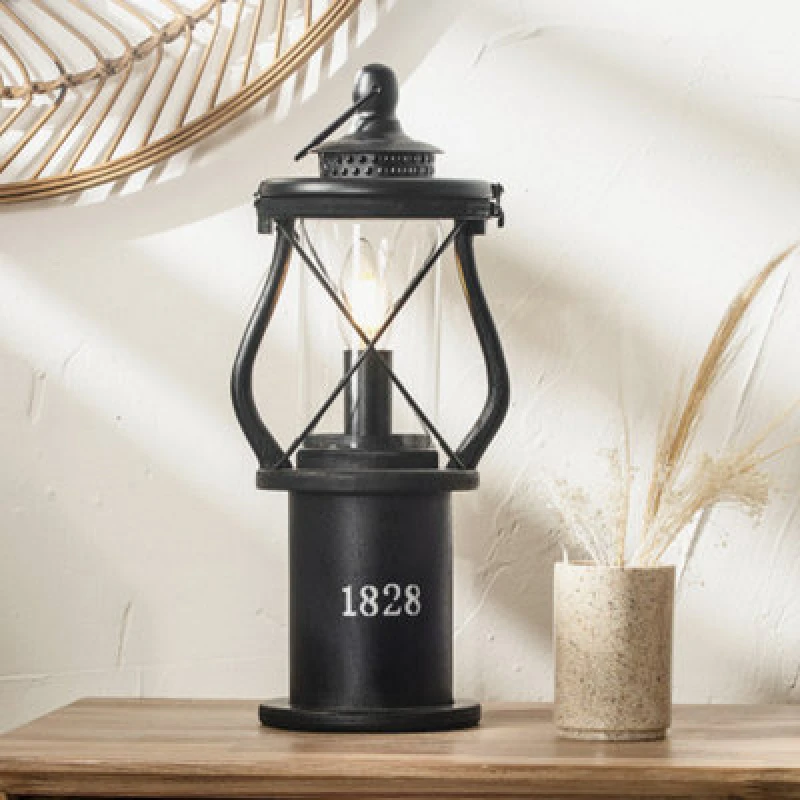 Image of Pacific Lifestyle Black Wood Lantern Table Lamp Miners Oil Lamp