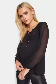 Image of Petite Tie Neck Long Sleeve Blouse
