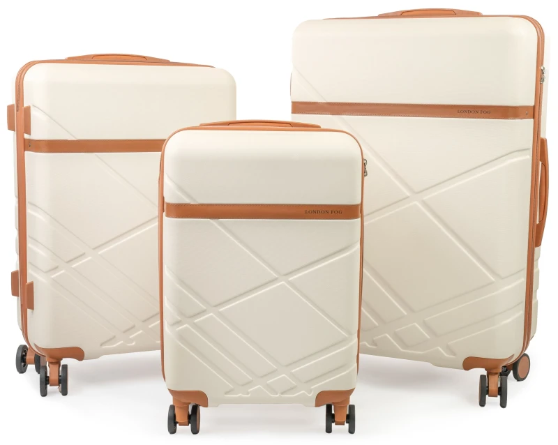 Image of London Fog Eton 3 Piece Suitcase Set - TSA 8-Wheel Cabin & Hold Travel Luggage in Cream Size: 3 Pack Cream Unisex 3 Pack