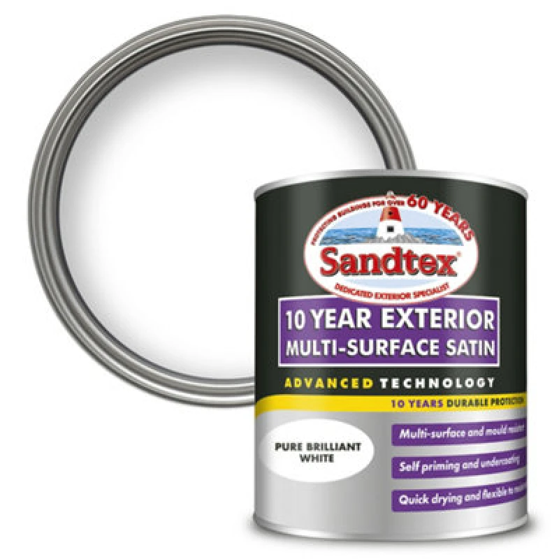 Image of SANDTEX Sandtex - 10 Year Exterior Multi Surface Satin - Brilliant White - 750ml 5100987