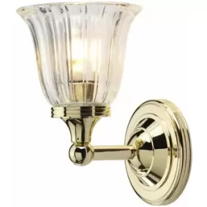 Image of IP44 Wall Light Ribbed Clear Glass LED Included Polished Brass G9 3.5W