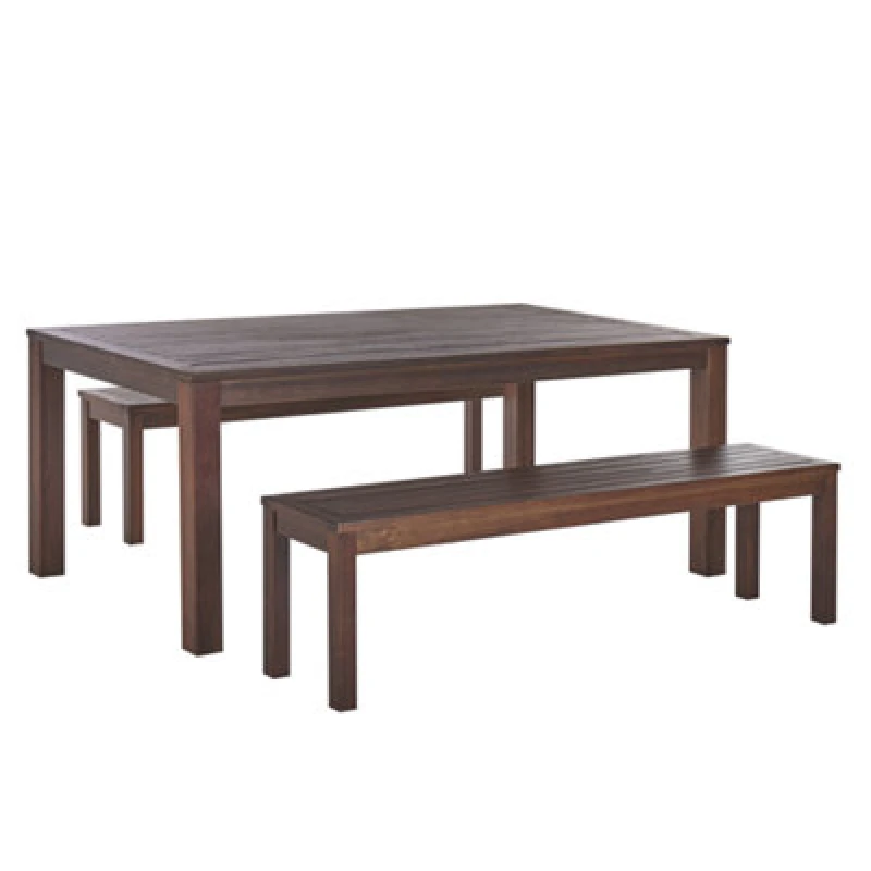 Image of Beliani Garden Dining Set With Benches 6 Seater Tuscania Eucalyptus Wood Dark Brown