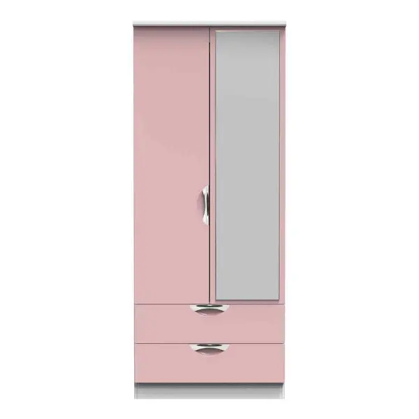 Image of Welcome Furniture Ready Assembled Camden 2 Door 2 Drawer Mirrored Robe In Kobe Pink & White