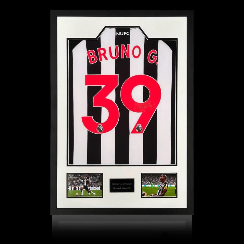 Image of The Fan Cave Bruno Guimaraes Signed Newcastle United 23-24 Shir Black & White unisex 850mm x 60